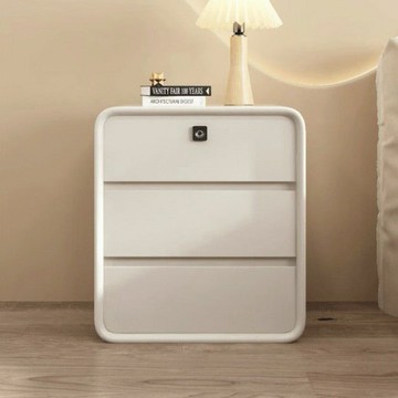 【台灣現貨】智能床頭櫃 極簡奶油風實木櫃子 輕奢多功能指紋鎖儲物櫃 保險櫃 臥室納帕超纖皮床邊柜 收納櫃 抽屜櫃