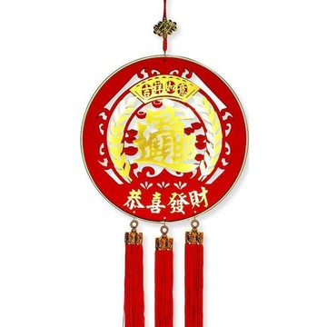 摩達客 金招財進寶字恭喜發財精緻三流蘇吊飾掛飾  74 x 29cm  紅色
