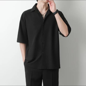 短袖黑色襯衫男夏季薄款免燙垂感寬松dk休閑西裝套裝半袖白寸襯衣【步行者戶外生活館】P