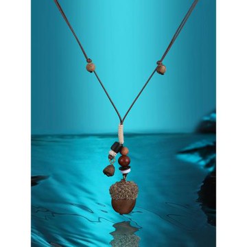 新中式長款橡果吊墜項鏈女復古輕奢毛衣鏈小眾高級感串珠掛脖配飾