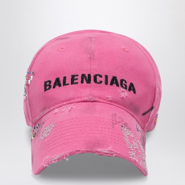 Upcycled cotton drill cap in pink