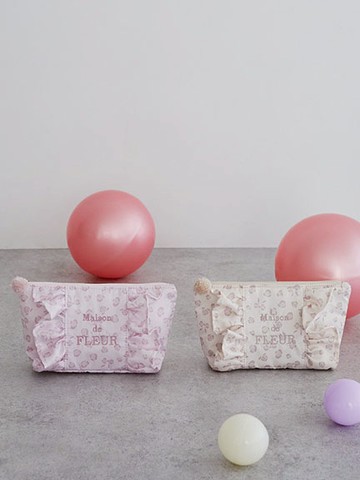 經典豹紋玫瑰絲帶圖案印花荷葉邊迷你收納包(08000554500) - Maison de FLEUR