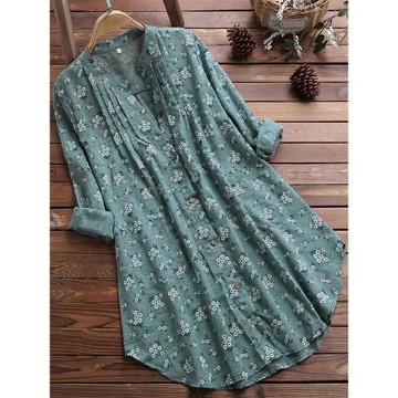 大碼女裝秋季新品學生印花單排扣寬松長袖立領中長款襯衫潮shirt