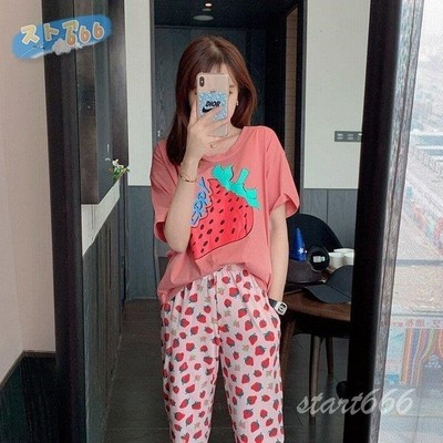 パジャマ ルームウェア レディース 春夏 半袖 パジャマ 可愛いルームウェア イチゴ柄 薄手 ゆったり 上下セット パジャマ 女性 部屋着 寝巻き オシャレ 安い 通販 Lineポイント最大get Lineショッピング