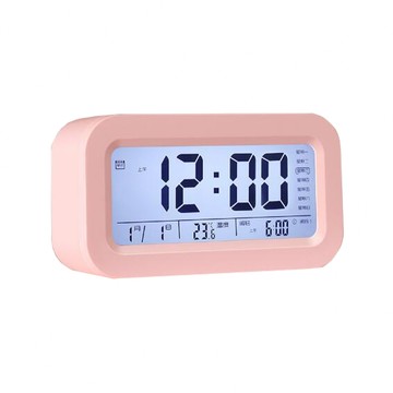 全功能USB星期室溫報時鬧鐘  玫瑰粉