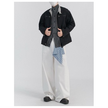 韓系時尚潮流撞色設計感長褲男秋冬新款休閒百搭寬鬆寬褲男