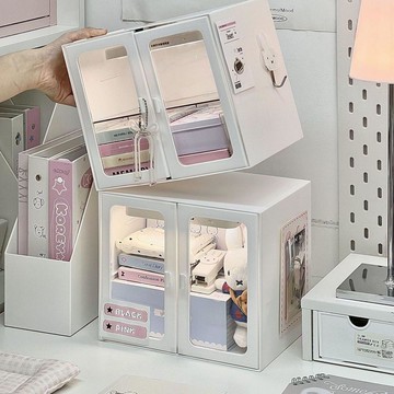 高質日用品🌸書桌雙開門文具收納盒宿舍桌面可疊加大容量書本水杯防塵置物架子