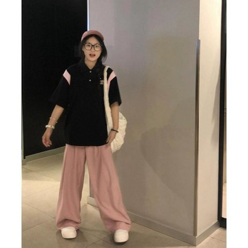 8147 名老客戶🔥美式復古撞色運動服套裝女夏季學生休閒寬鬆短袖polo衫長褲兩件套BGYL