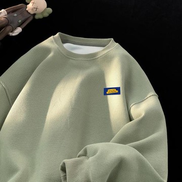 華夫格衛衣男春秋季潮牌寬松重磅圓領打底衫美式復古oversize上衣