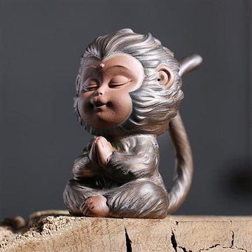 【米蘭精品】現貨+預購 茶寵茶具禪意手工茶具擺件汽車內飾居家擺件-紫砂陶鎏金釉小靈猴茶具配件74ml33