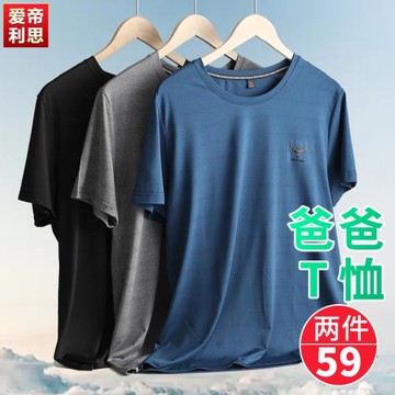 爸爸夏裝短袖男t恤夏季薄款冰絲中老年人男士T恤中年大碼上衣體恤