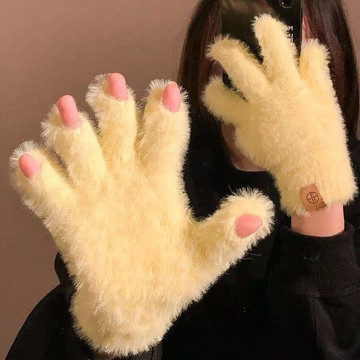 多巴胺針織手套🔥女生冬季手套 毛絨露指手套 加絨保暖手套 觸控學生手套 騎行防寒手套 多巴胺毛線手套 露指騎車手套