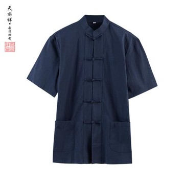 夏季薄亞麻短袖中老年唐裝男士爺爺襯衫中青年中國風棉麻盤扣上衣