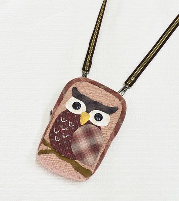 貓頭鷹拼布手機袋