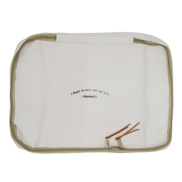 E.dot 加厚樸實帆布棉被衣物收納袋 雙拉鍊大開口  米白色  1個