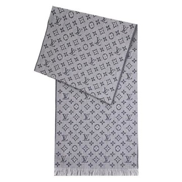 Louis Vuitton LV M70932 Monogram Classic 雙面花紋羊毛圍巾.淺灰