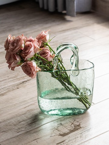 南十字星 網紅款包包提籃氣泡玻璃花瓶 創意果盤現代客廳裝飾擺件