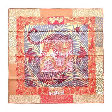 [平輸版]Hermes 愛馬仕  Jungle Love stamped 叢林之愛 70 方絲巾(米/胭脂紅/古銅)真品平輸