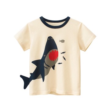 27KIDS - (立體)純棉短袖上衣-鯊魚狩獵-杏色