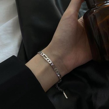 正宗925純銀古巴鏈手鏈女ins潮小眾設計感冷淡風復古嘻哈個性鏈條