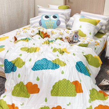 戀家小舖 國王雲朵綠 雙人床包含兩件枕套 100%精梳棉 台灣製