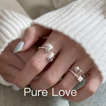 Pure Love樂芙 /正韓 銀飾【S925純銀】R0758簡約通體純銀雙愛心對稱開口可調式戒指 / 銀