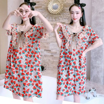 夏季新款睡裙女韓版寬松豹紋V領半袖睡衣套裝大碼家居服套裝