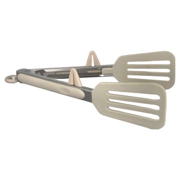 一鳥食器 不沾桌矽膠食物夾鏟  25.5 x 5.7cm  不鏽鋼+矽膠  米白色  1個