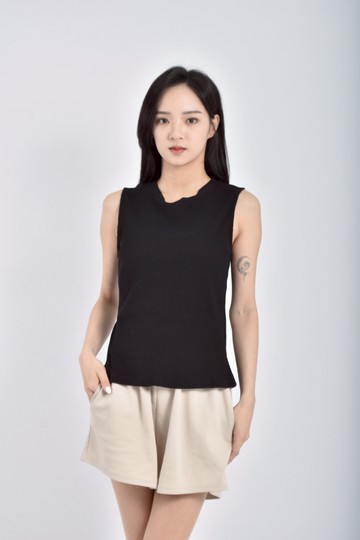 (S) caco質感棉質純棉無袖針織黑色上衣