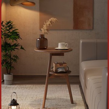 【新川】簡約風實木圓形收納桌 60cm高實木雙層小圓桌