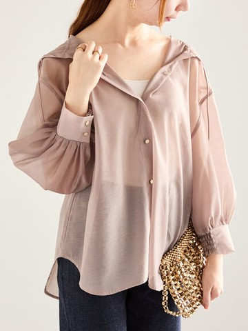 透明感縮口袖連帽襯衫(FC43L0A1780) - Te chichi