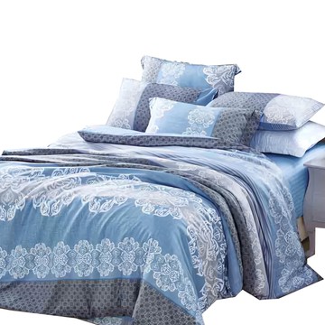 Blue Cat 藍貓 天絲纖維印花床包3件組 台灣製  約瑟夫 藍色  6尺