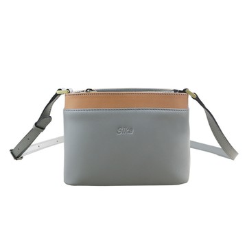 Sika小羊皮撞色斜背包F6285-09時尚灰