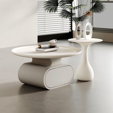 歐圓形白色茶幾組合客廳家用小戶型網紅現代簡約奶油風家居ins197SFY 快速出貨