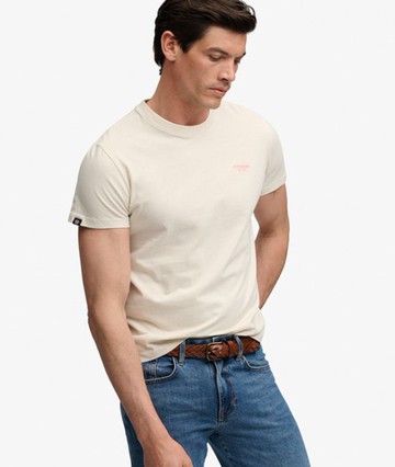 Superdry Men's Essential Stacked Logo Embroidered T-shirt Beige Size: M