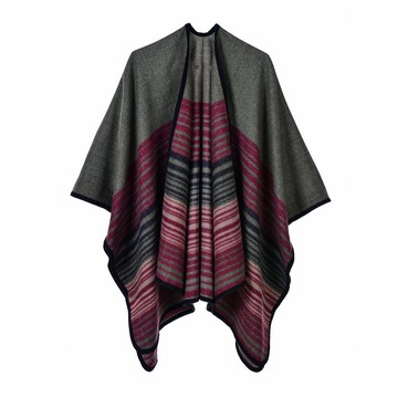 披肩仿羊絨斗蓬-保暖細條紋經典包邊女圍巾5色73we45【獨家進口】【米蘭精品】