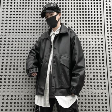 潮秋季飛行員寬松加絨帥氣皮衣