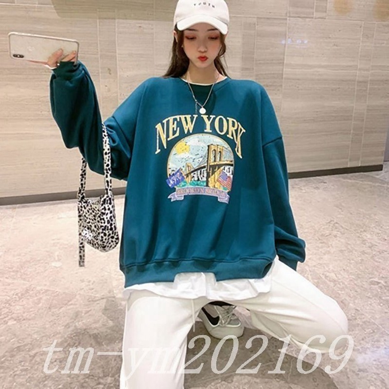 トレーナーレディーススウェット長袖カジュアルアメカジオーバーサイズ韓国 通販 Lineポイント最大0 5 Get Lineショッピング