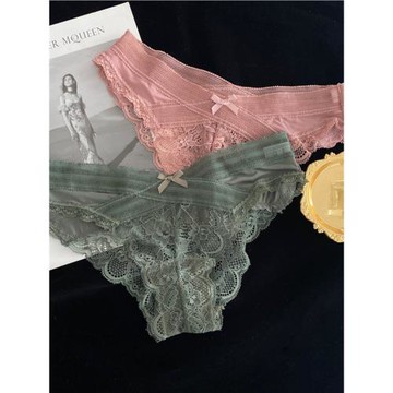 歐美性感舒適低腰鏤空無痕網紗內褲蕾絲蝴蝶結可愛半包臀三角褲