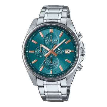 CASIO卡西歐 EFV-610DE-2A 中尺寸計時指針錶 玫瑰金x藍 43.8mm