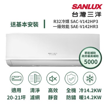 SANLUX 台灣三洋家電速配 經典型20-21坪 環保節能一級直流變頻健康冷暖分離式冷氣 (SAE-V142HR3/SAC-V142HP3)