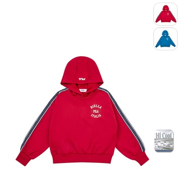 【FILA】KIDS 女童款 吸濕排汗 長袖連帽T恤-紅色 5TEY-8422-RD