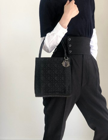 【日本直送 VintageShop solo 日本直送中古包專賣店】Christian Dior 迪奧 手提包 黑色 吊飾 Logo 尼龍 3wjsfa