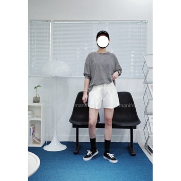 MANIFEST 正韓壓褶A字短褲  1018 白色短褲 韓國牛仔褲 褲裙 韓國女裝 快速出貨 特價現貨