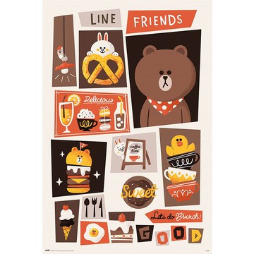 【LINE FRIENDS】 LET S DO BRUNCH 進口海報 /熊大/兔兔/莎莉