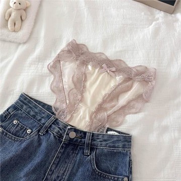 3條裝法式緞面性感蕾絲內褲女士低腰純欲舒適純棉檔內褲蝴蝶結女