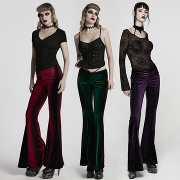 哥德精神靈媒鬼影絲絨喇叭褲 - 紅 / 藍 / 紫 / 綠 / 黑 / 白