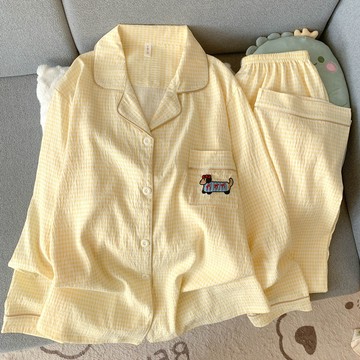 超舒服☁️春秋季雲朵棉長袖睡衣 女生居家服 學生寬鬆睡衣套裝 可愛家居服 兩件套 長袖長褲甜美睡衣套裝 開扣睡衣
