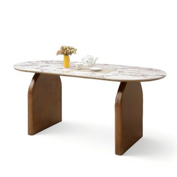 北歐輕奢 珍妮 厚9mm岩板 橢圓 餐桌 實木穩固桌腳  TBB039