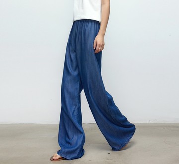【天絲牛仔】法式簡約/垂感醋酸/直筒闊腿褲